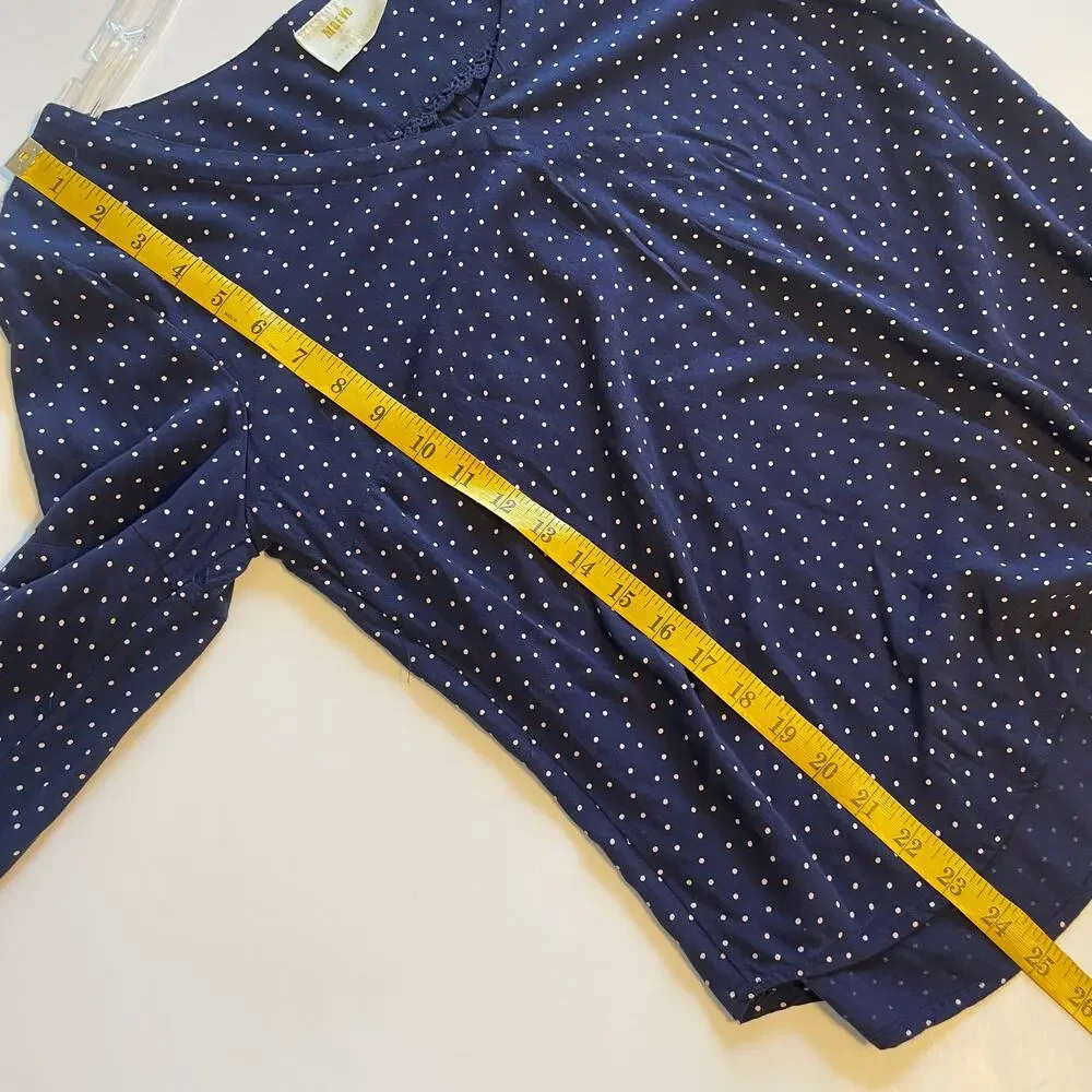 Maeve by Anthropologie Pernille Top Womens Small Navy Polka Dot V-Neck Blouse - Picture 8 of 8